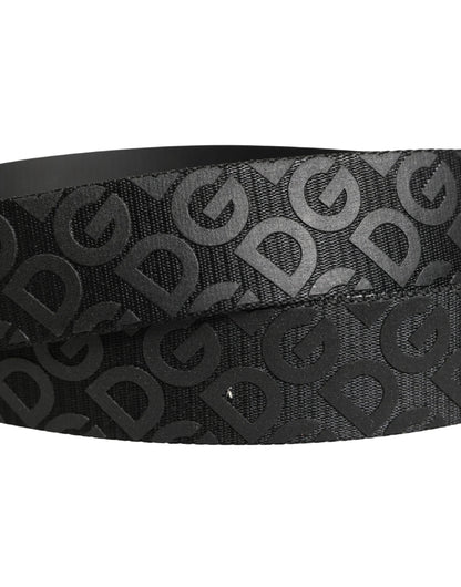 Dolce & Gabbana Black Logo Monogram Silver Metal Buckle Belt