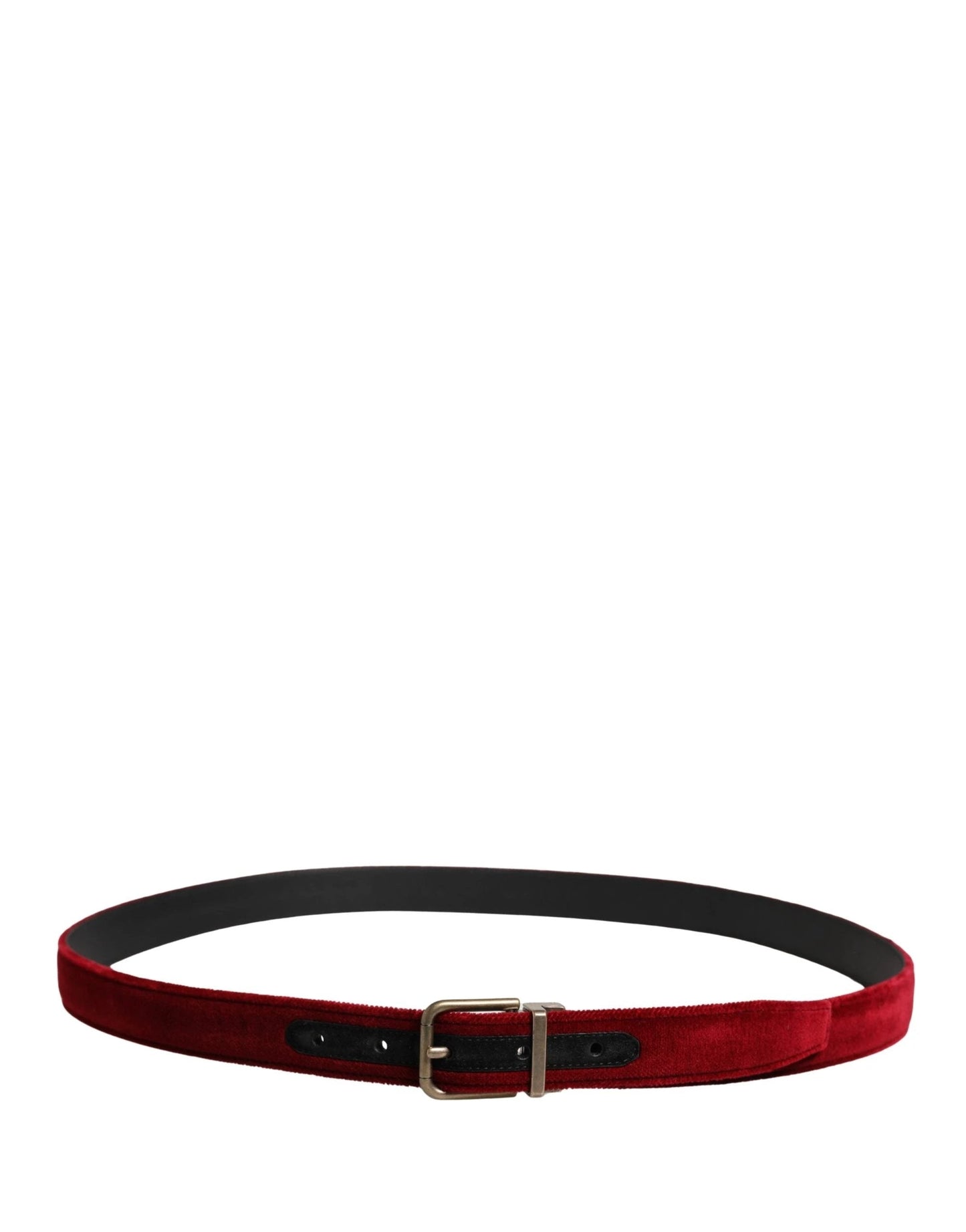 Dolce & Gabbana Men Burgundy Velvet Cotton Metal Buckle Belt