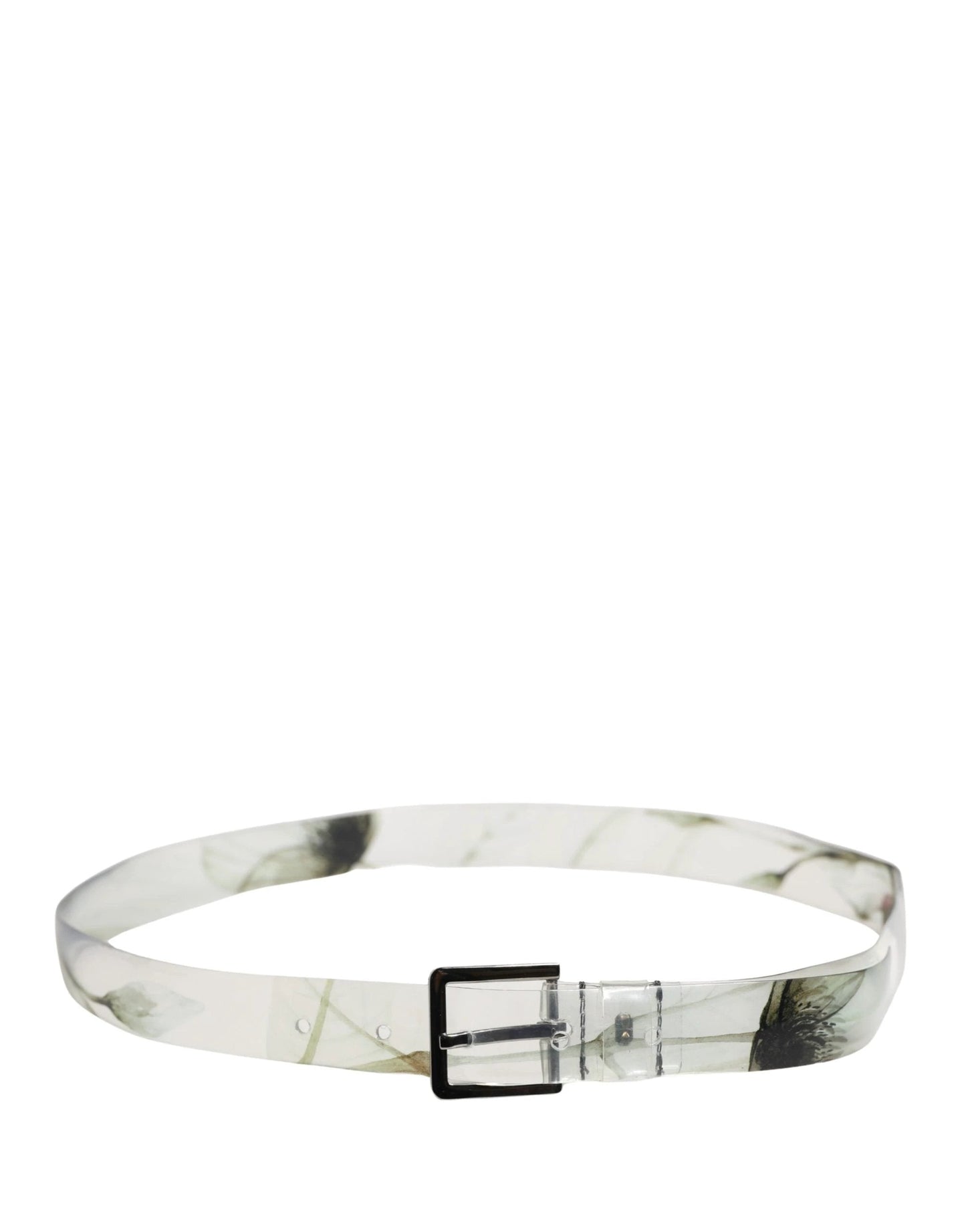 Dolce & Gabbana Men White Floral PVC Silver Metal Buckle Belt