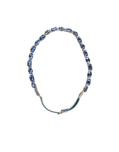Dolce & Gabbana Blue Leather Crystal Chain Embellished Belt