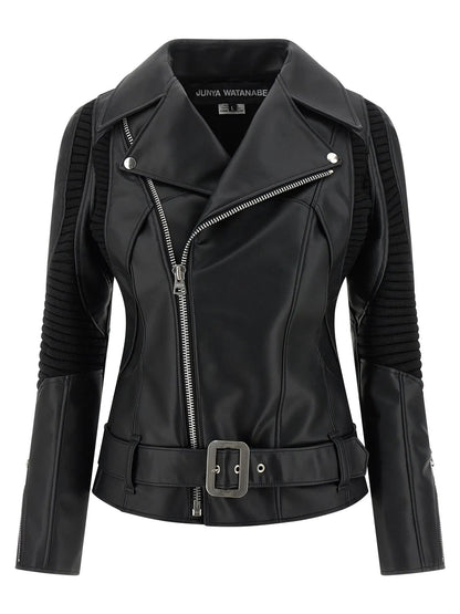 Junya Watanabe Black Artificial Leather Biker Jacket
