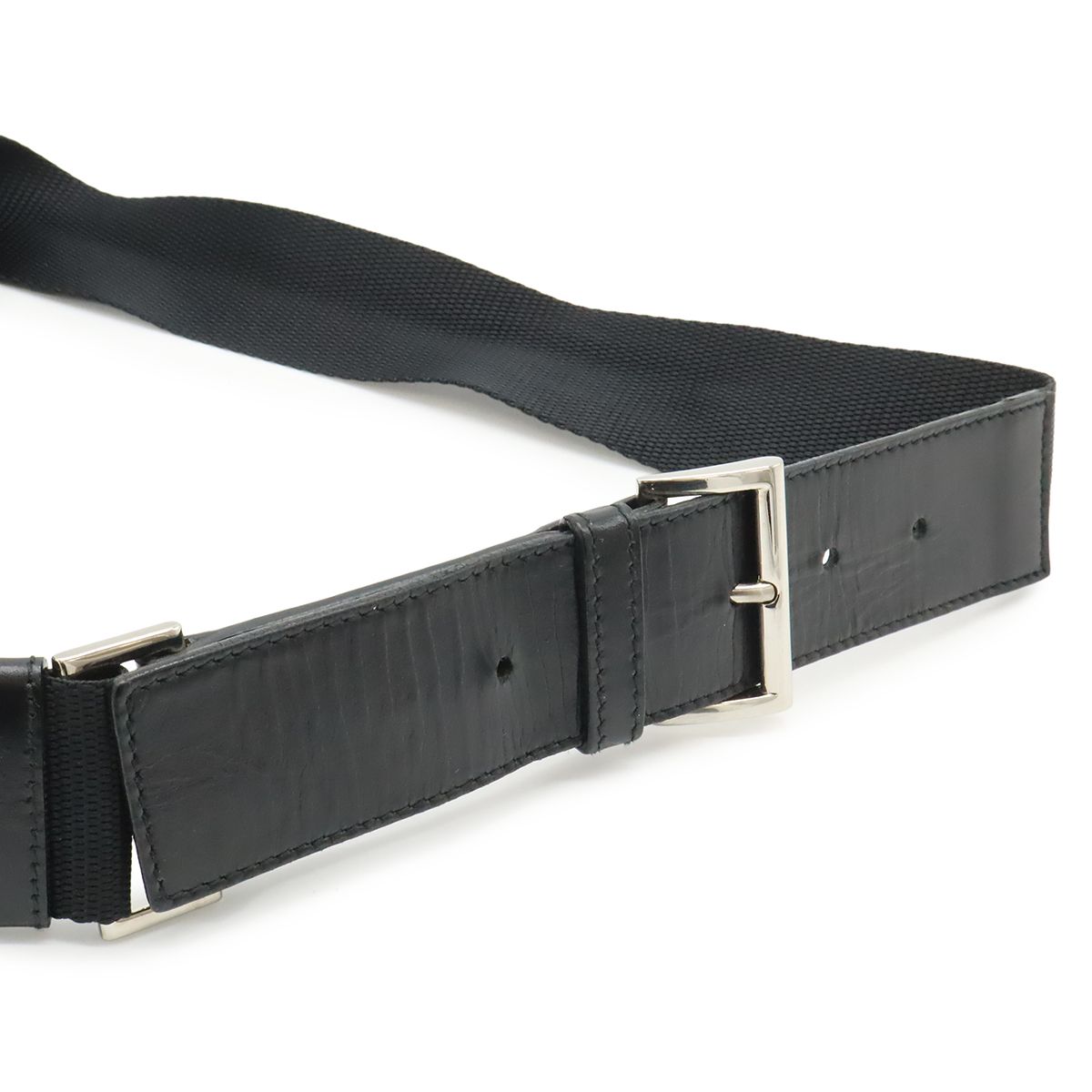 Prada Triangle Logo Belt Bag Waist Pouch Bag Nylon Leather Nero Black Silver