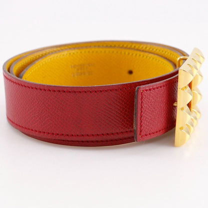Hermes Medallion Reversible Vintage Leather Red Yellow Belt