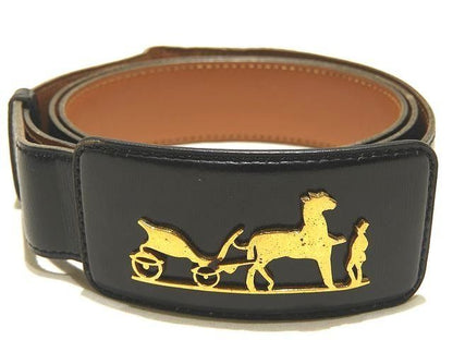 Hermes Antique Belt Carriage Buckle Black Leather Gold