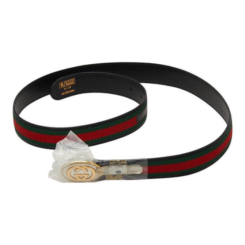 Gucci Sherry Line GG Logo Buckle Belt Black Green Red Leather