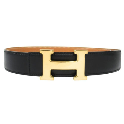 Hermes Buckle Reversible Belt Box Calfskin Leather 70 Black Beige