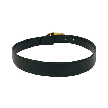 Gucci Vintage GG Logo Buckle Belt Leather Black Gold Silver