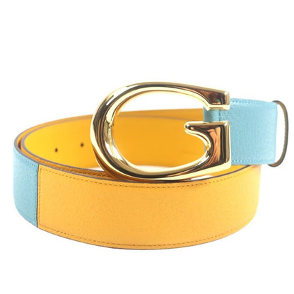 Gucci Memorable Buckle g Logo Bicolor Leather Belt Yellow Blue