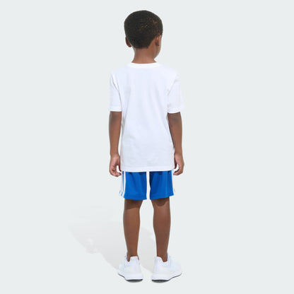 Kids' adidas Two-Piece Short Sleeve Graphic Cotton Tee and 3-Stripes Shorts Set